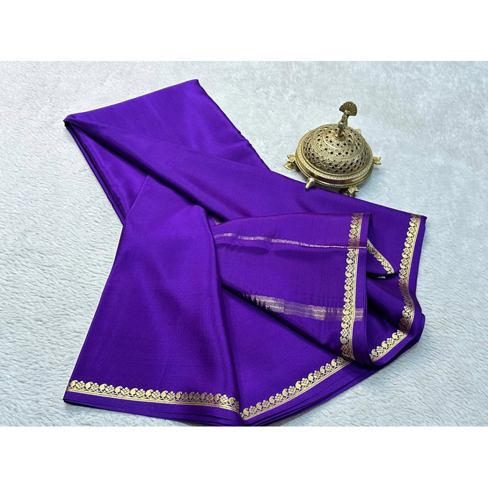 Amfyn Women's Crepe Chit Pallu Solid Saree With Unstitched Blouse 5.5Mtr (Purple)
