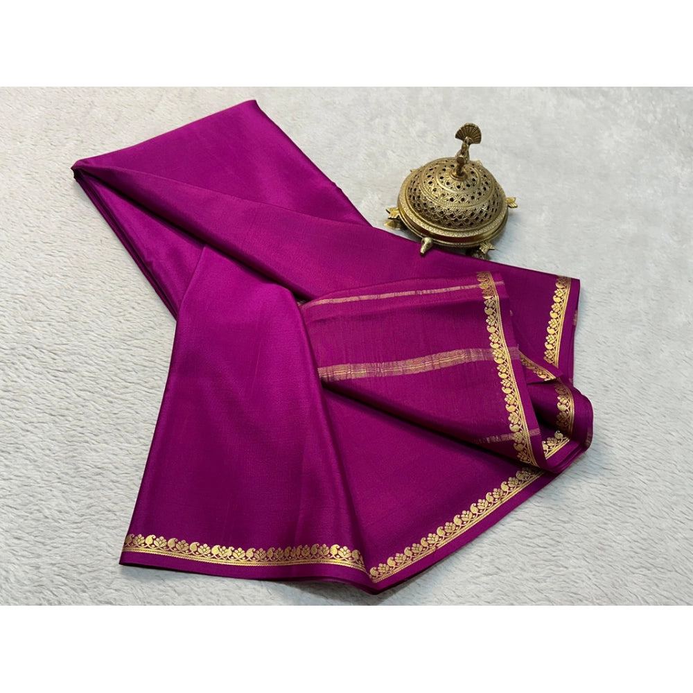 Amfyn Women's Crepe Chit Pallu Solid Saree With Unstitched Blouse 5.5Mtr (Dark Purple)