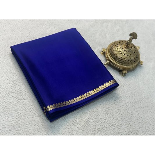 Amfyn Women's Crepe Chit Pallu Solid Saree With Unstitched Blouse 5.5Mtr (Navy Blue)