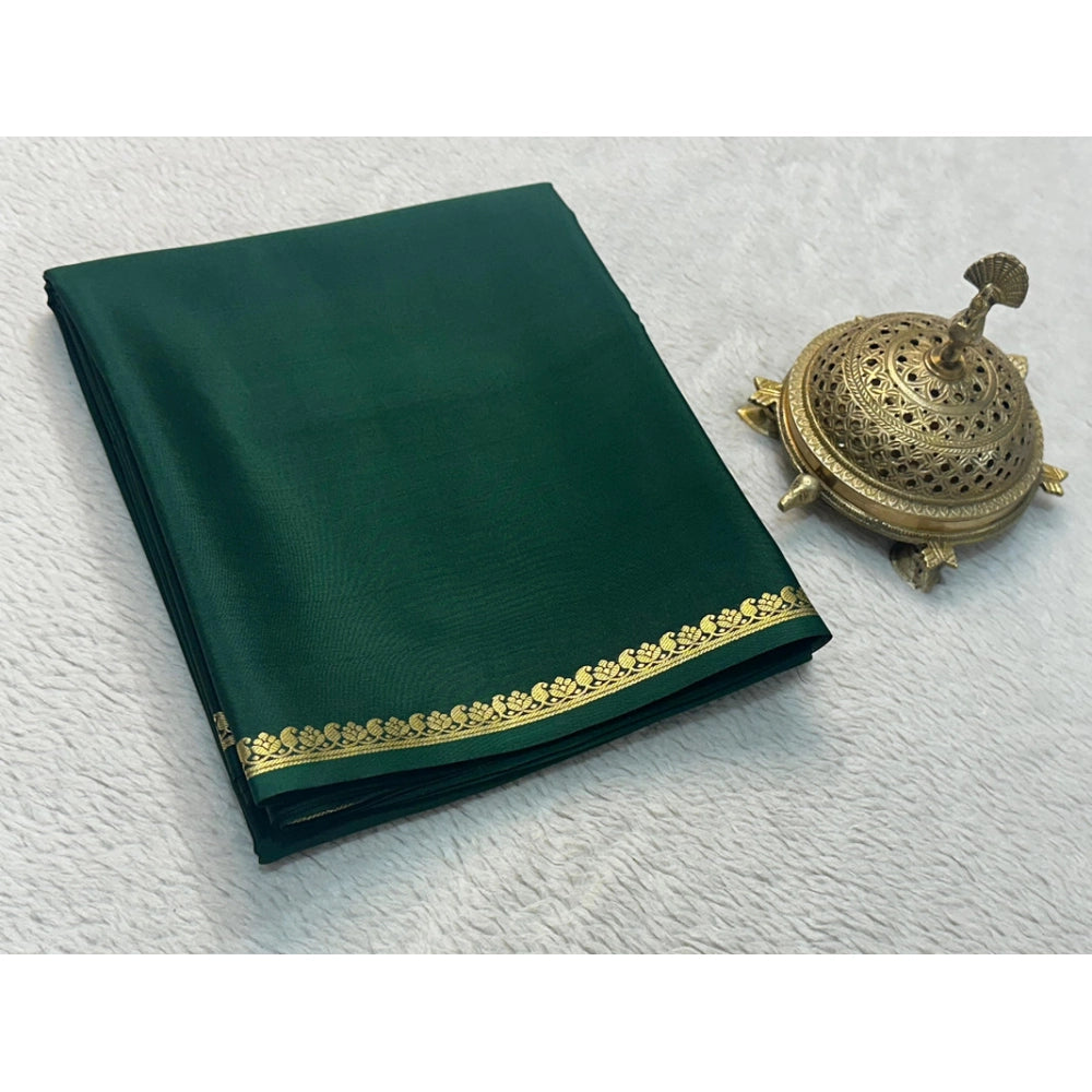 Amfyn Women's Crepe Chit Pallu Solid Saree With Unstitched Blouse 5.5Mtr (Green)