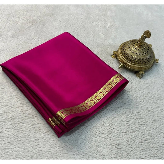 Amfyn Women's Crepe Chit Pallu Solid Saree With Unstitched Blouse 5.5Mtr (Pink)