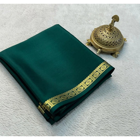 Amfyn Women's Crepe Chit Pallu Solid Saree With Unstitched Blouse 5.5Mtr (Green)