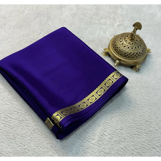 Amfyn Women's Crepe Chit Pallu Solid Saree With Unstitched Blouse 5.5Mtr (Dark Purple)