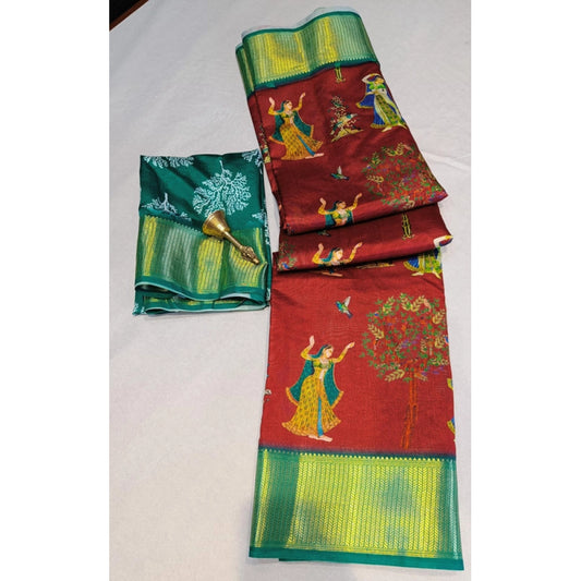 Amfyn Women's Digital Dolla Silk Printed Saree With Unstitched Blouse 5.5Mtr (Brown)