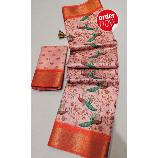 Amfyn Women's Digital Dolla Silk Printed Saree With Unstitched Blouse 5.5Mtr (Orange)