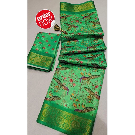 Amfyn Women's Digital Dolla Silk Printed Saree With Unstitched Blouse 5.5Mtr (Green)