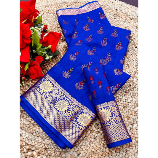 Amfyn Women's Digital Dolla Silk Printed Saree With Unstitched Blouse 5.5Mtr (Blue)