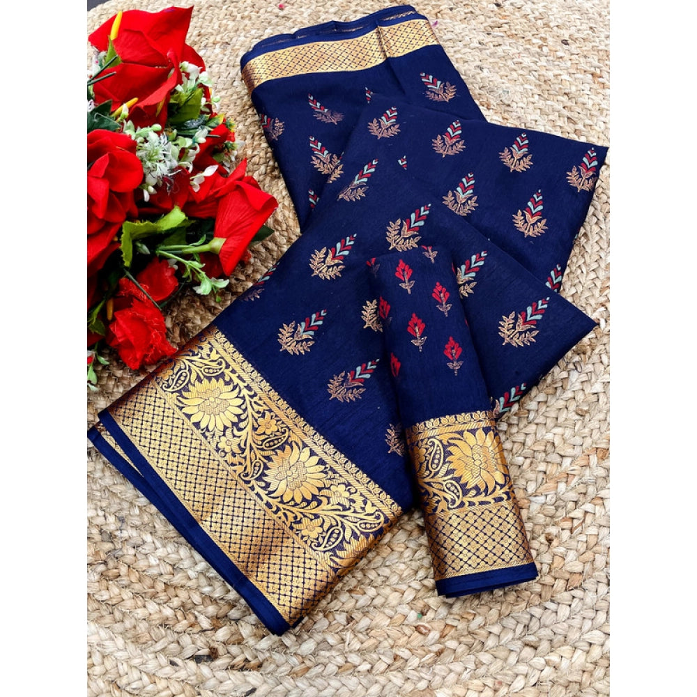 Amfyn Women's Digital Dolla Silk Printed Saree With Unstitched Blouse 5.5Mtr (Blue)