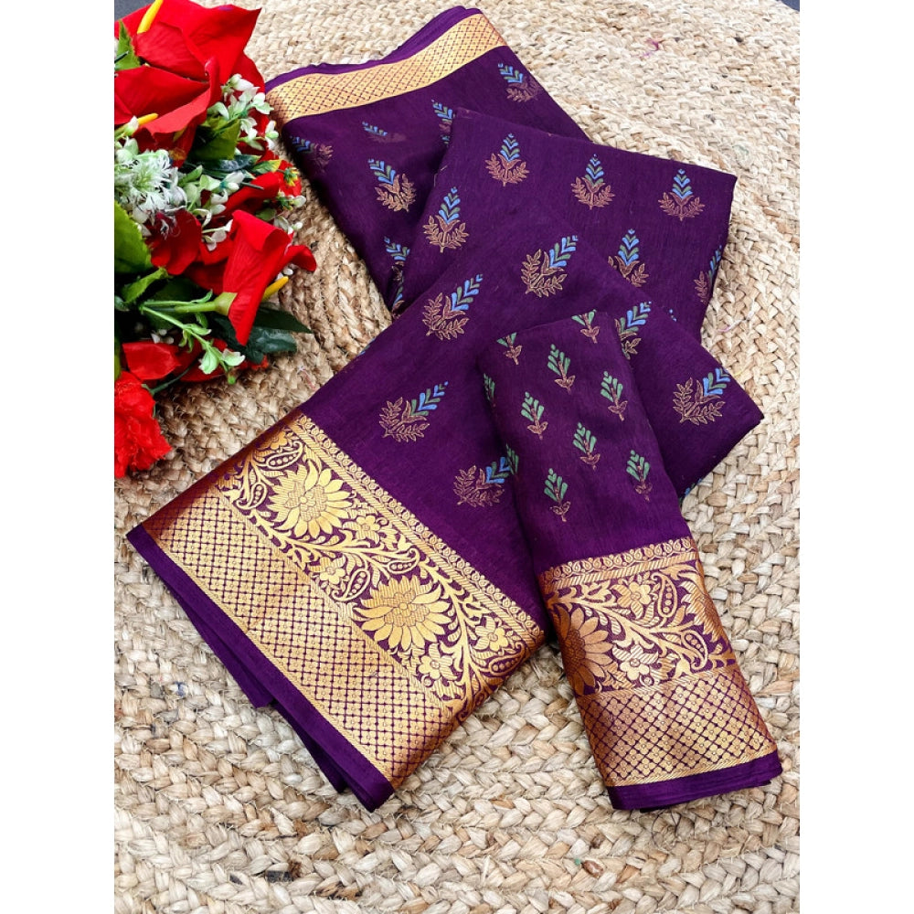 Amfyn Women's Digital Dolla Silk Printed Saree With Unstitched Blouse 5.5Mtr (Purple)