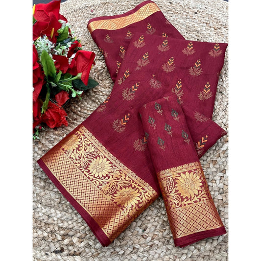 Amfyn Women's Digital Dolla Silk Printed Saree With Unstitched Blouse 5.5Mtr (Maroon)