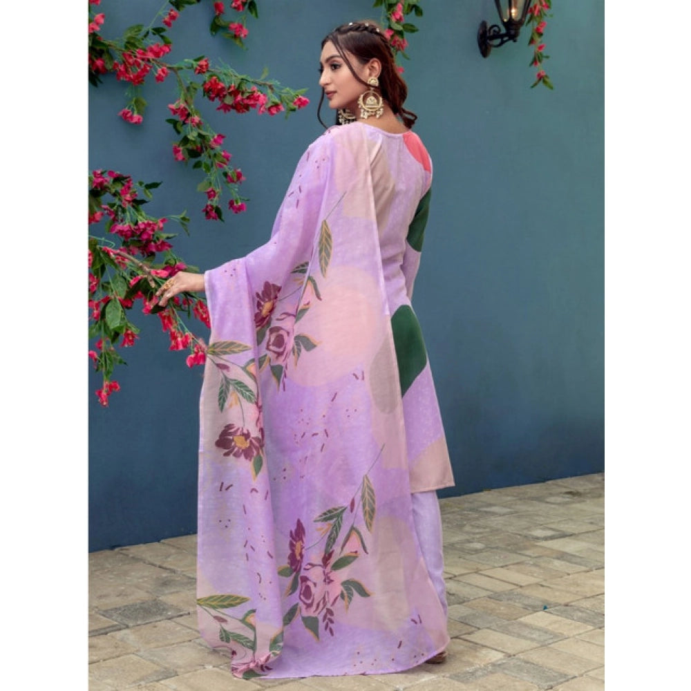 Amfyn Women's Cotton Blend Printed Kurti With Pant Dupatta Set (Lavender)