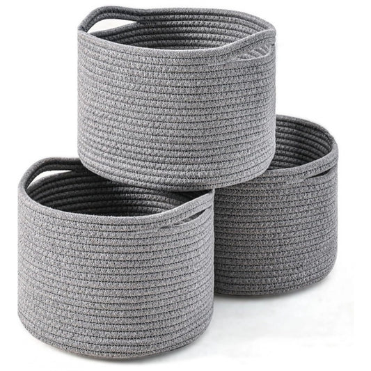Amfyn Cotton 9x7 Inch Pack of 3 Storage Basket For Clothes (Gray)