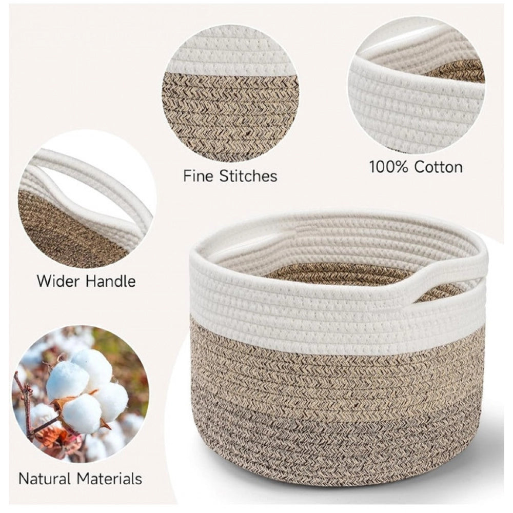 Amfyn Cotton Kidi 9x7 Inch Pack of 3 Storage Basket For Clothes (Kidi White)