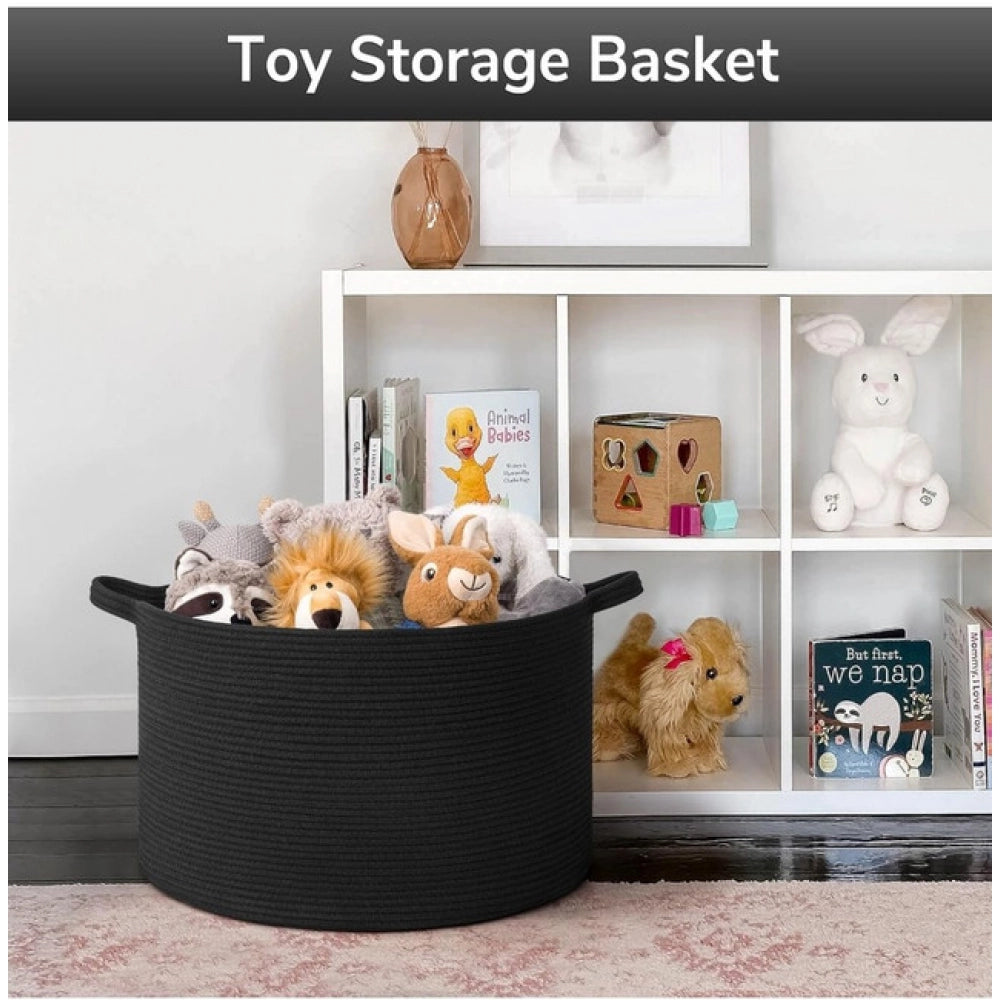 Amfyn Cotton Basket 14x12 Inch Storage Basket For Clothes (Black)