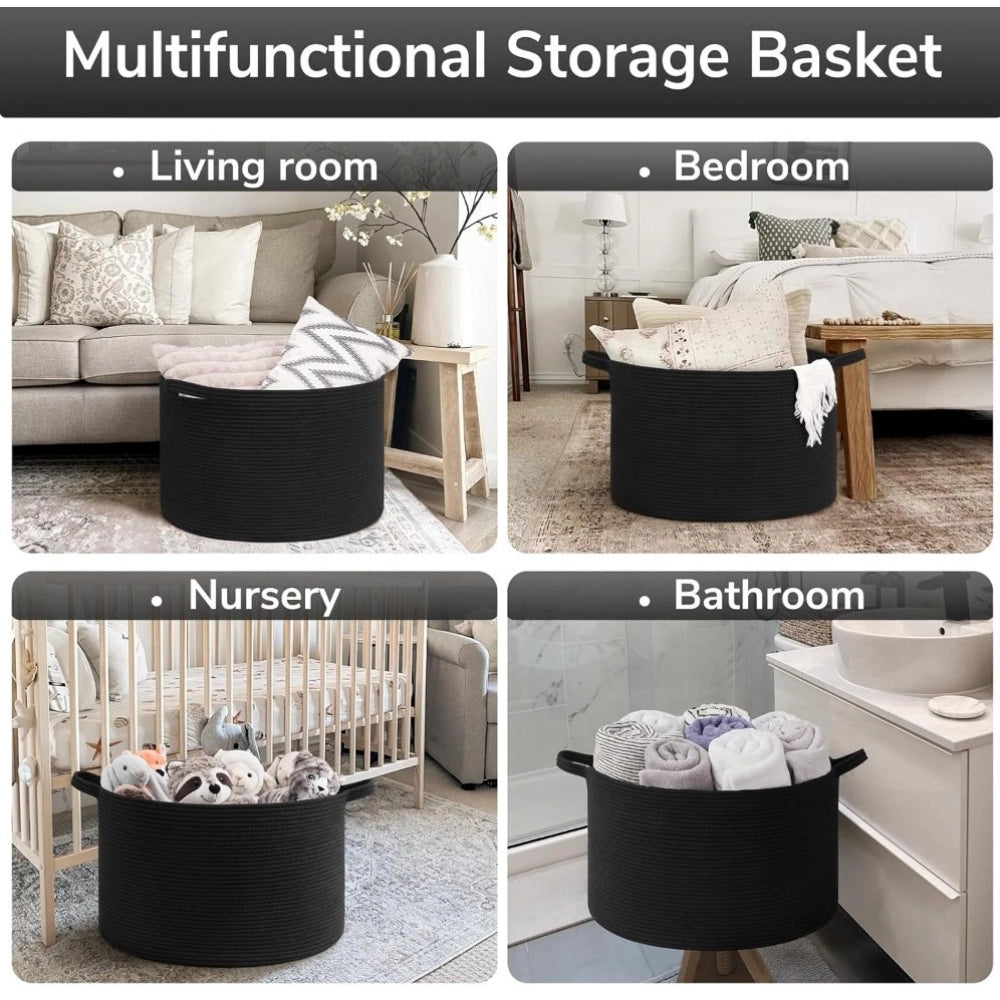 Amfyn Cotton Basket 14x12 Inch Storage Basket For Clothes (Black)