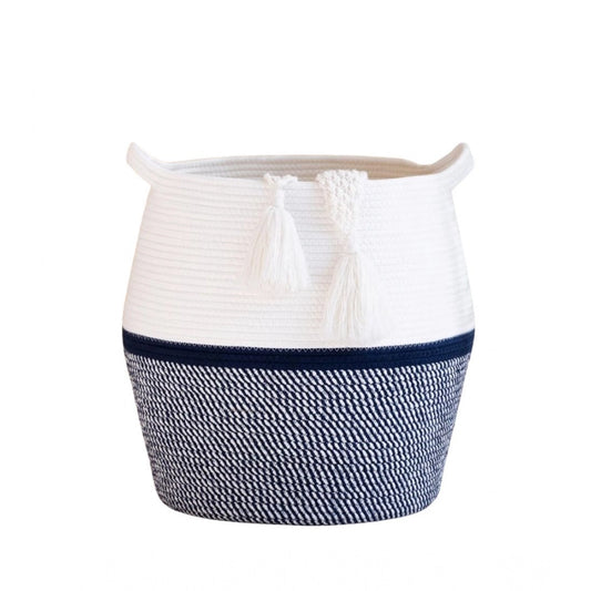 Amfyn Cotton Matka 14x12 Inch Storage Basket For Clothes (Gray White)