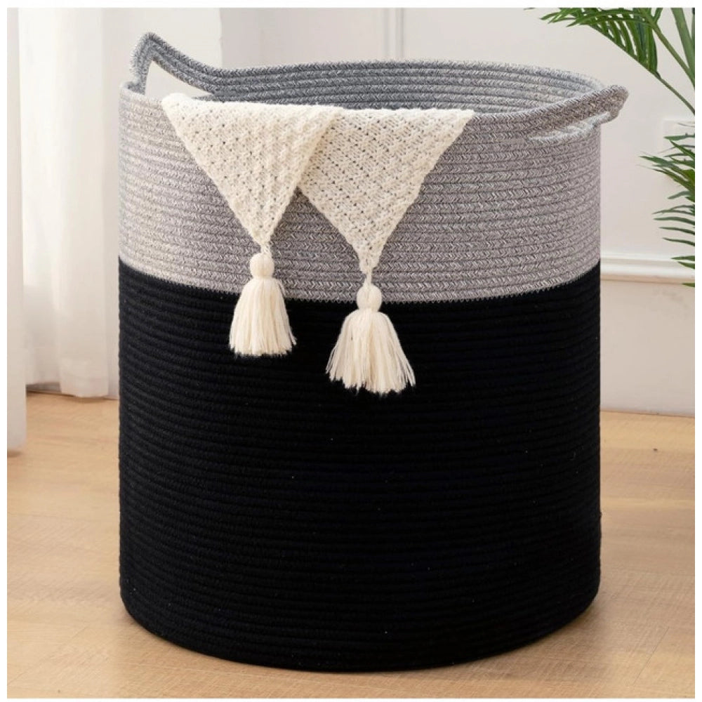 Amfyn Cotton 12x14 Inch- 1 Pcs Storage Basket For Clothes (Gray-Black)