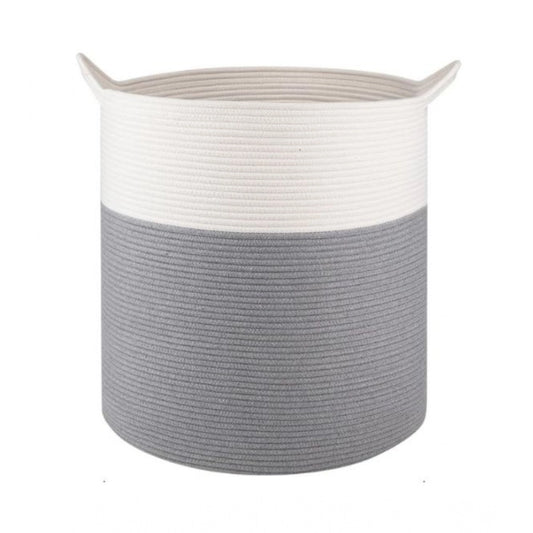 Amfyn Cotton 12x14 Inch- 1 Pcs Storage Basket For Clothes (Gray-White)