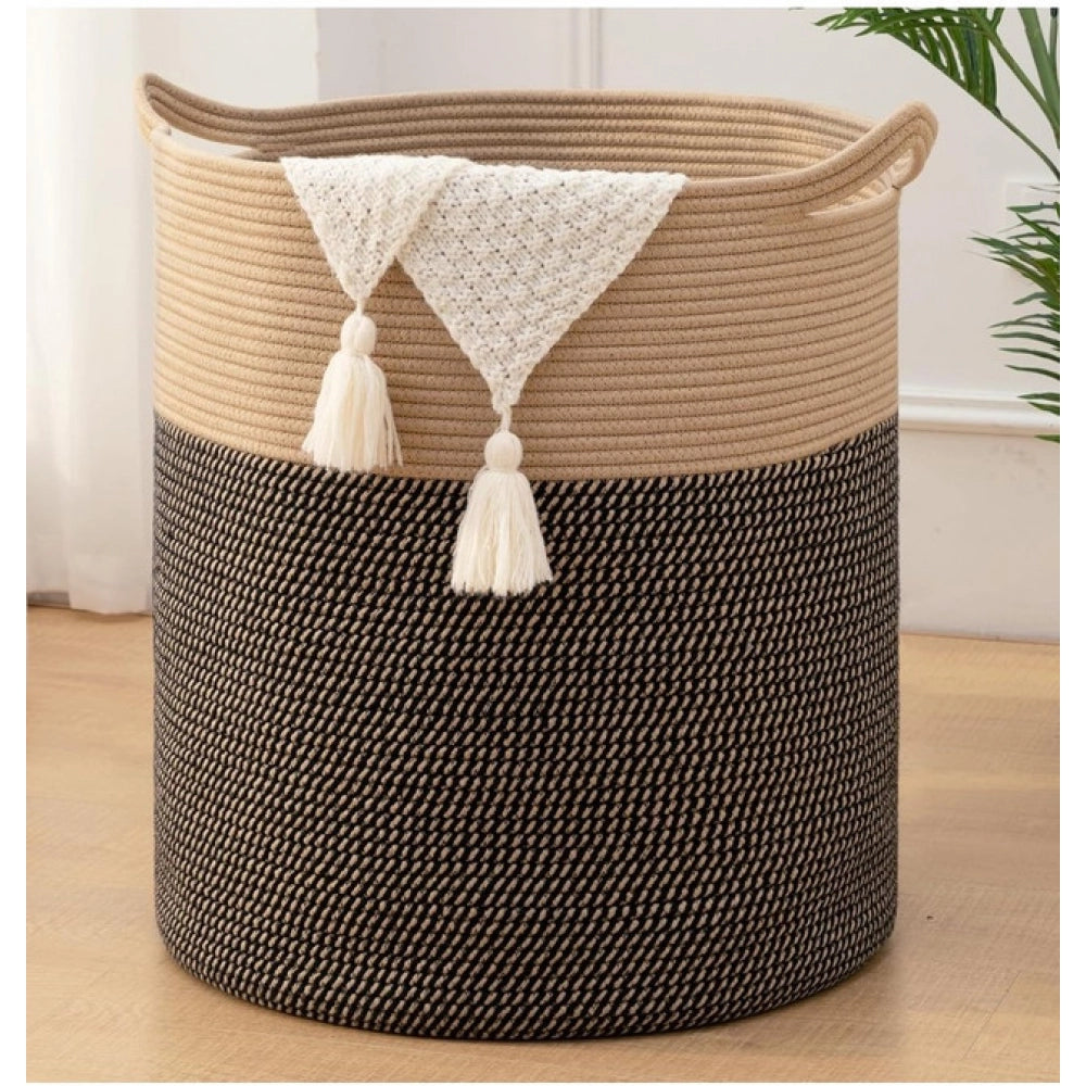 Amfyn Cotton 12x14 Inch -Storage Basket For Clothes (Dark Brown)