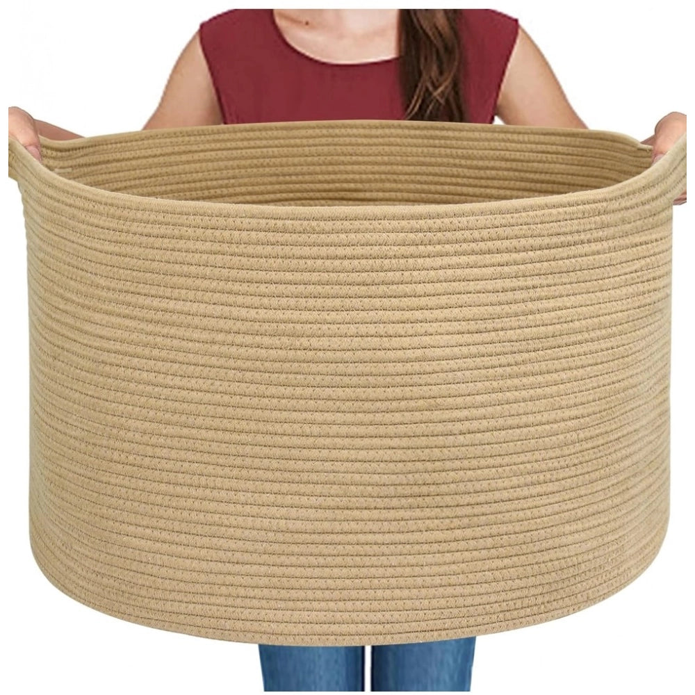 Amfyn Cotton 14x12 Inch Pack of 1 Storage Basket For Clothes (Beige)