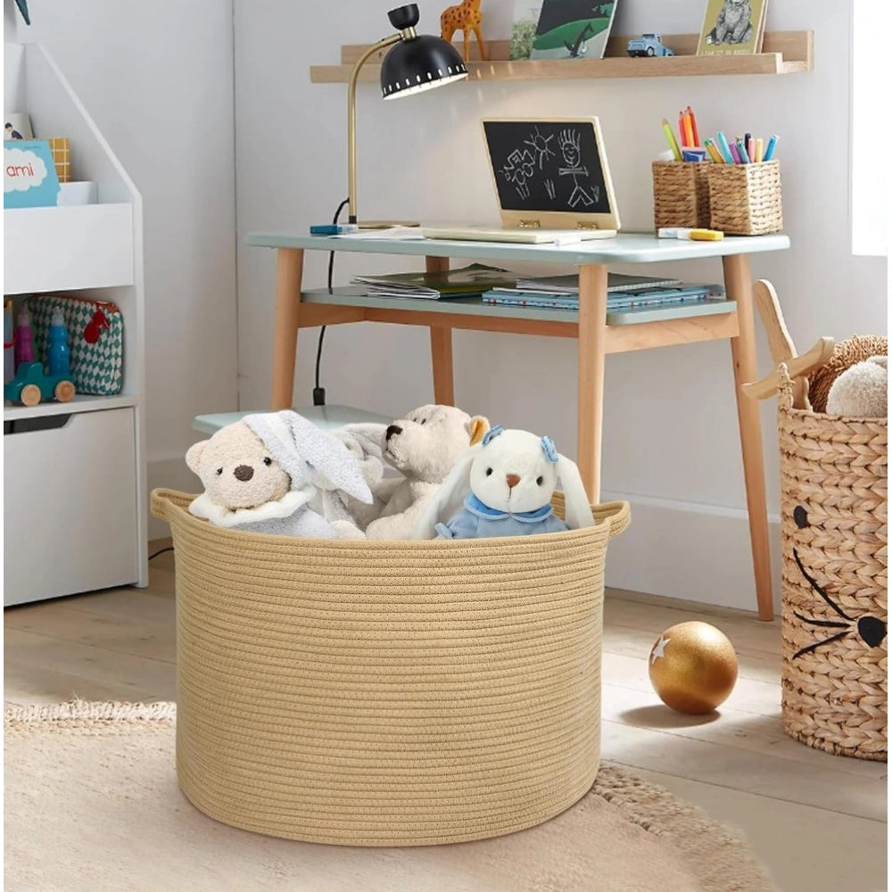Amfyn Cotton 14x12 Inch Pack of 1 Storage Basket For Clothes (Beige)