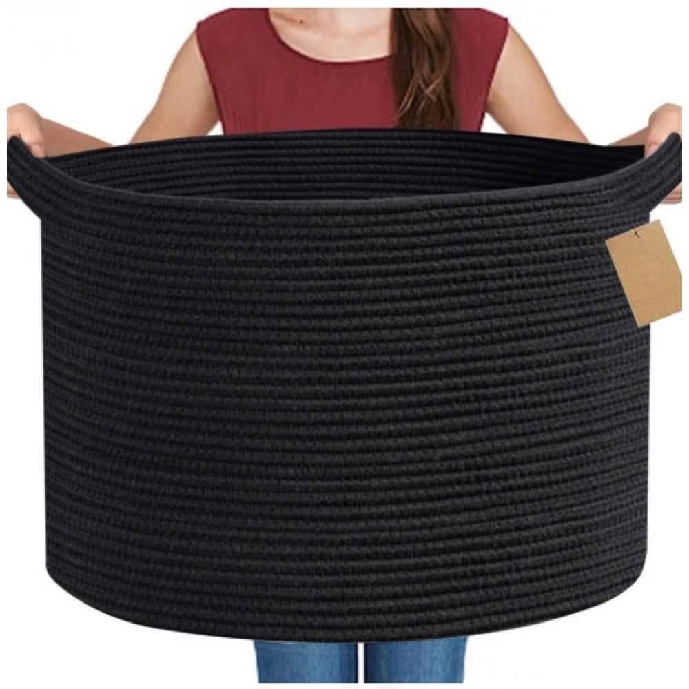 Amfyn Cotton 14x12 Inch Pack of 1 Storage Basket For Clothes (Black)