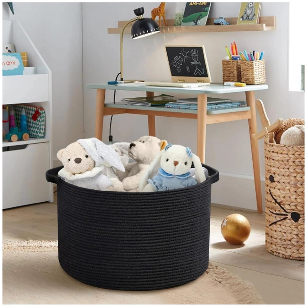 Amfyn Cotton 14x12 Inch Pack of 1 Storage Basket For Clothes (Black)