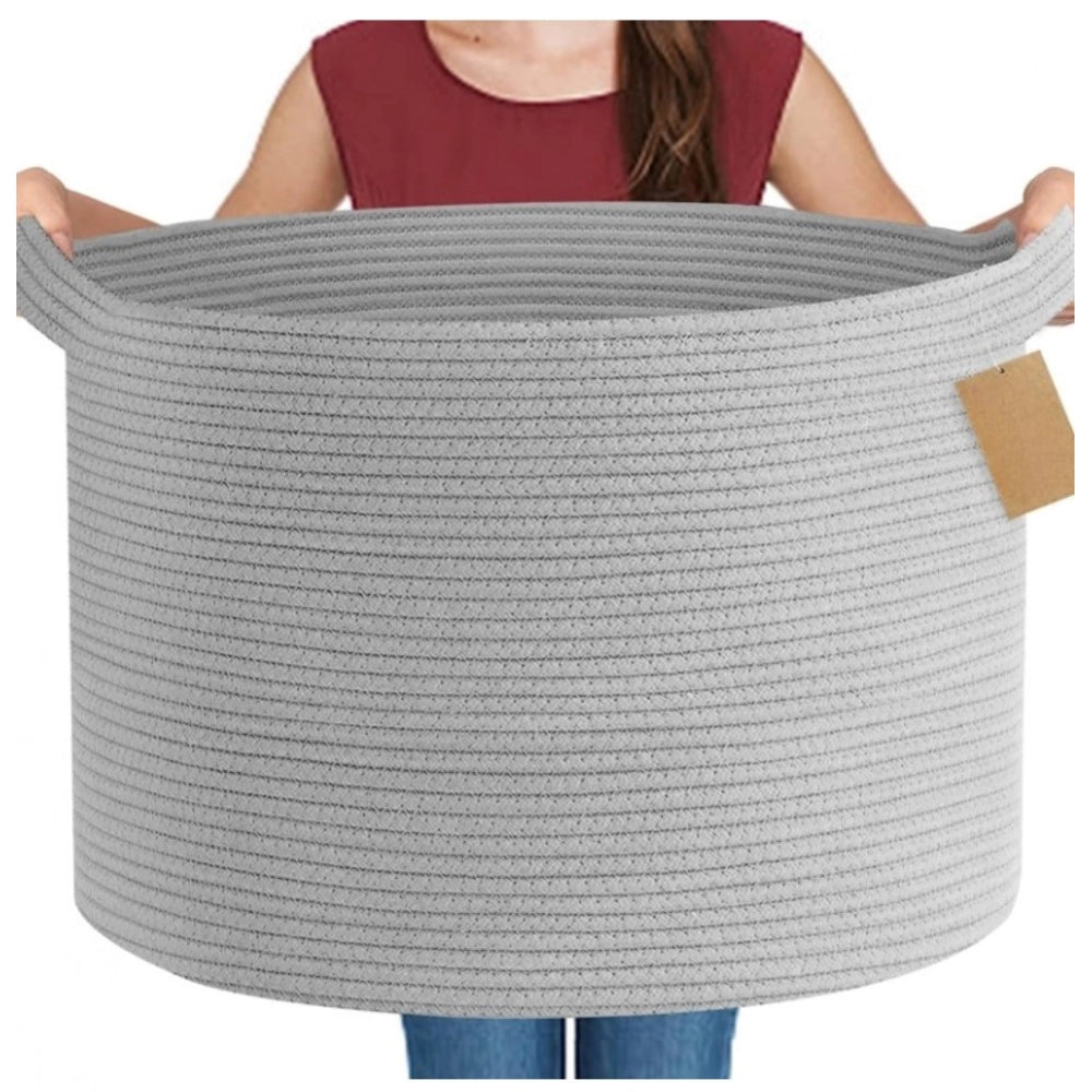 Amfyn Cotton 14x12 Inch Pack of 1 Storage Basket For Clothes (Gray)