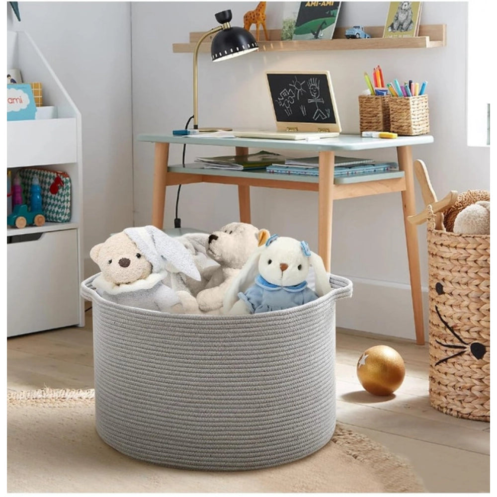 Amfyn Cotton 14x12 Inch Pack of 1 Storage Basket For Clothes (Gray)