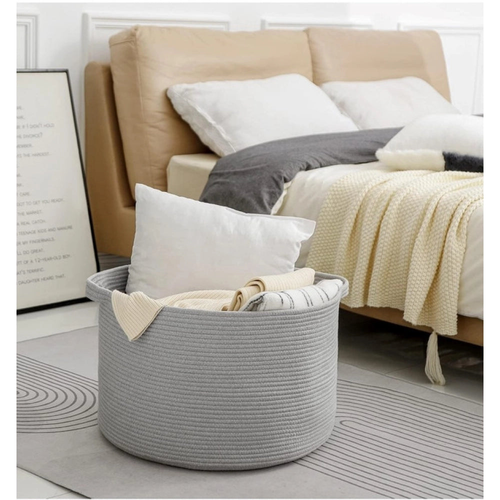 Amfyn Cotton 14x12 Inch Pack of 1 Storage Basket For Clothes (Gray)