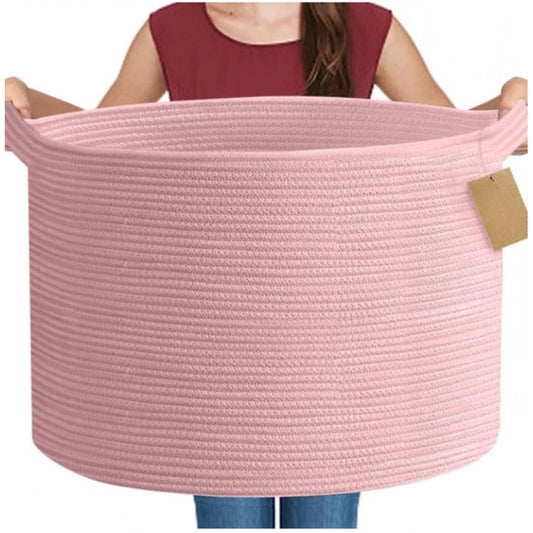 Amfyn Cotton 14x12 Inch Pack of 1 Storage Basket For Clothes (Pink)