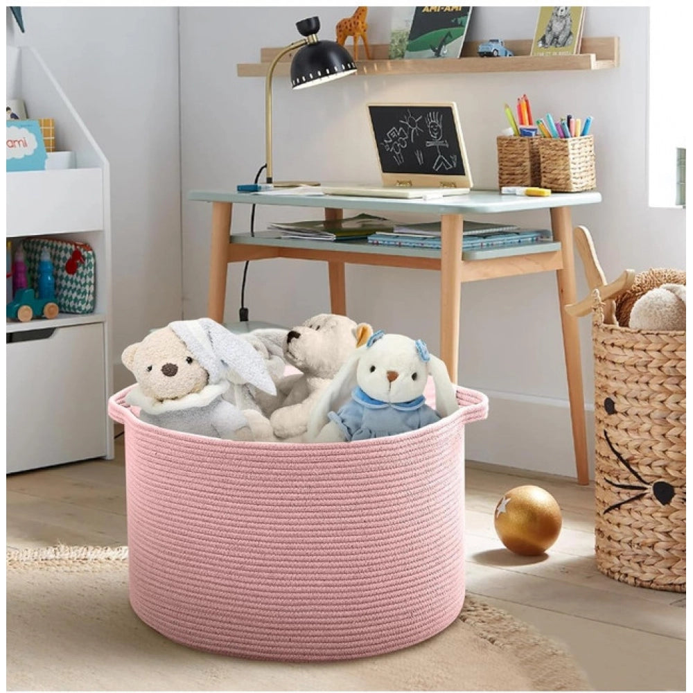 Amfyn Cotton 14x12 Inch Pack of 1 Storage Basket For Clothes (Pink)