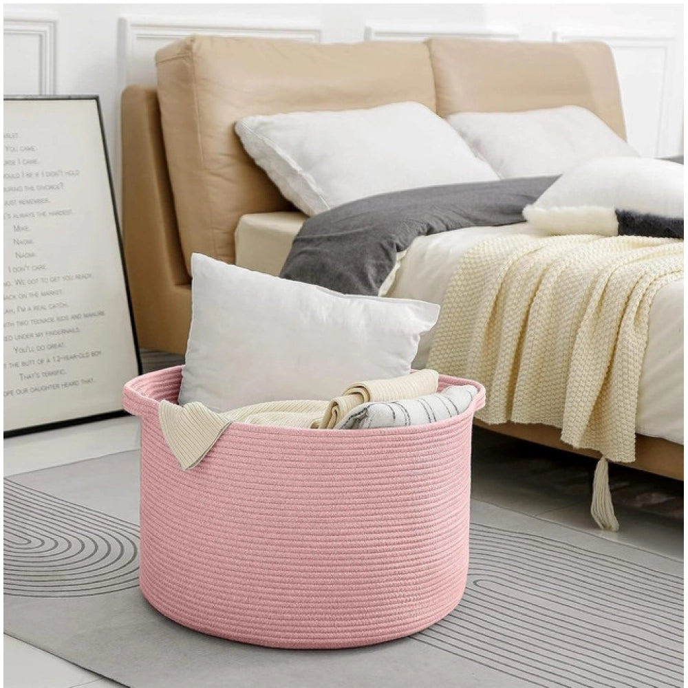 Amfyn Cotton 14x12 Inch Pack of 1 Storage Basket For Clothes (Pink)