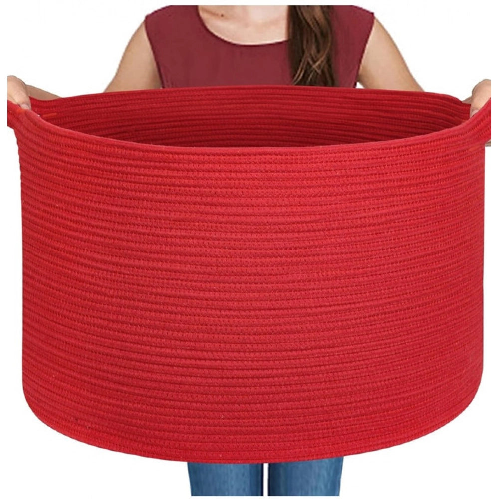 Amfyn Cotton 14x12 Inch Pack of 1 Storage Basket For Clothes (Red)