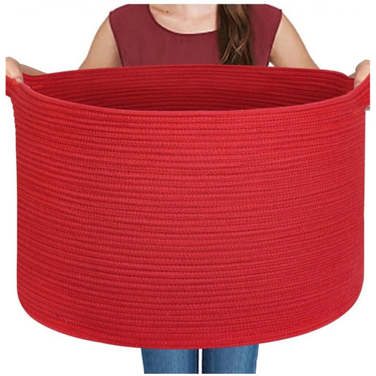 Amfyn Cotton 14x12 Inch Pack of 1 Storage Basket For Clothes (Red)