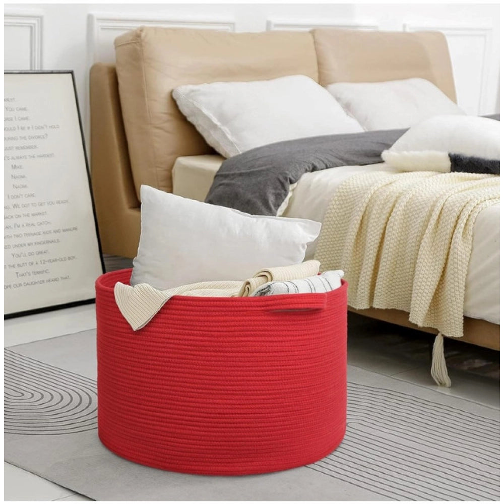 Amfyn Cotton 14x12 Inch Pack of 1 Storage Basket For Clothes (Red)