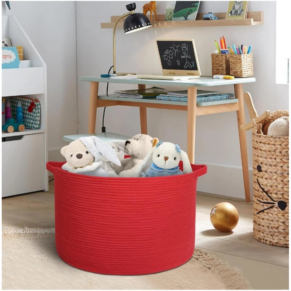 Amfyn Cotton 14x12 Inch Pack of 1 Storage Basket For Clothes (Red)