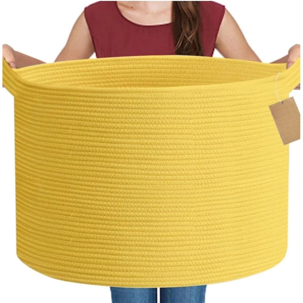 Amfyn Cotton 14x12 Inch Pack of 1 Storage Basket For Clothes (Yellow)
