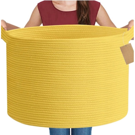 Amfyn Cotton 14x12 Inch Pack of 1 Storage Basket For Clothes (Yellow)