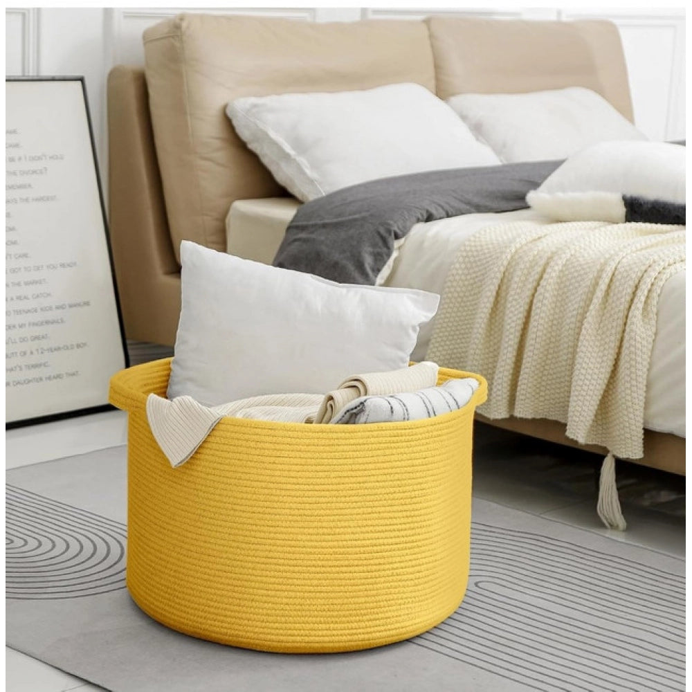 Amfyn Cotton 14x12 Inch Pack of 1 Storage Basket For Clothes (Yellow)