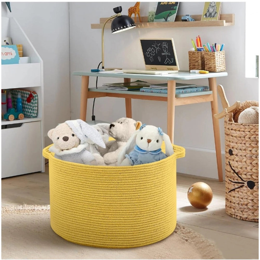 Amfyn Cotton 14x12 Inch Pack of 1 Storage Basket For Clothes (Yellow)