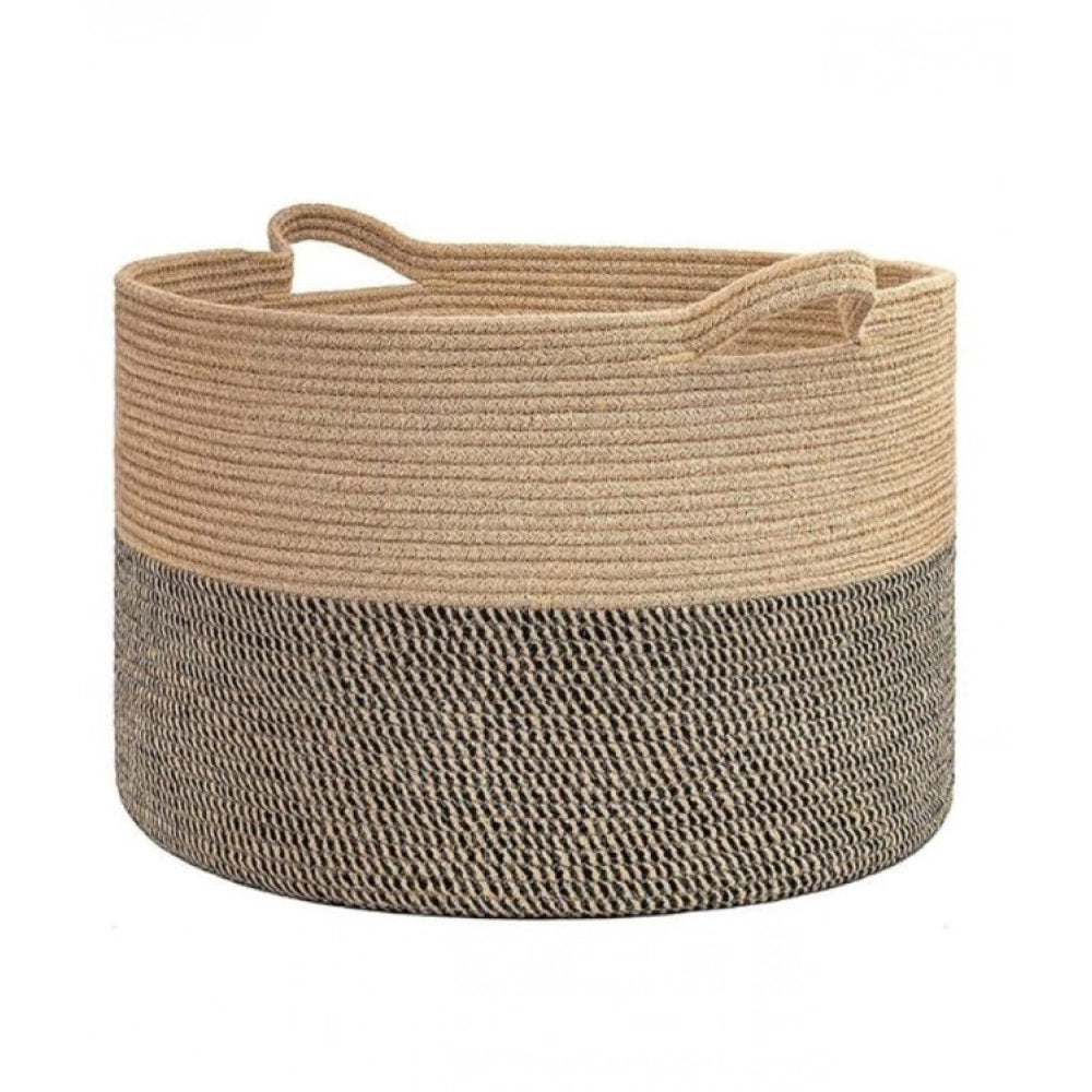 Amfyn Cotton 16x14 Inch Pack of 1 Storage Basket For Clothes (Beige- Beige Black)