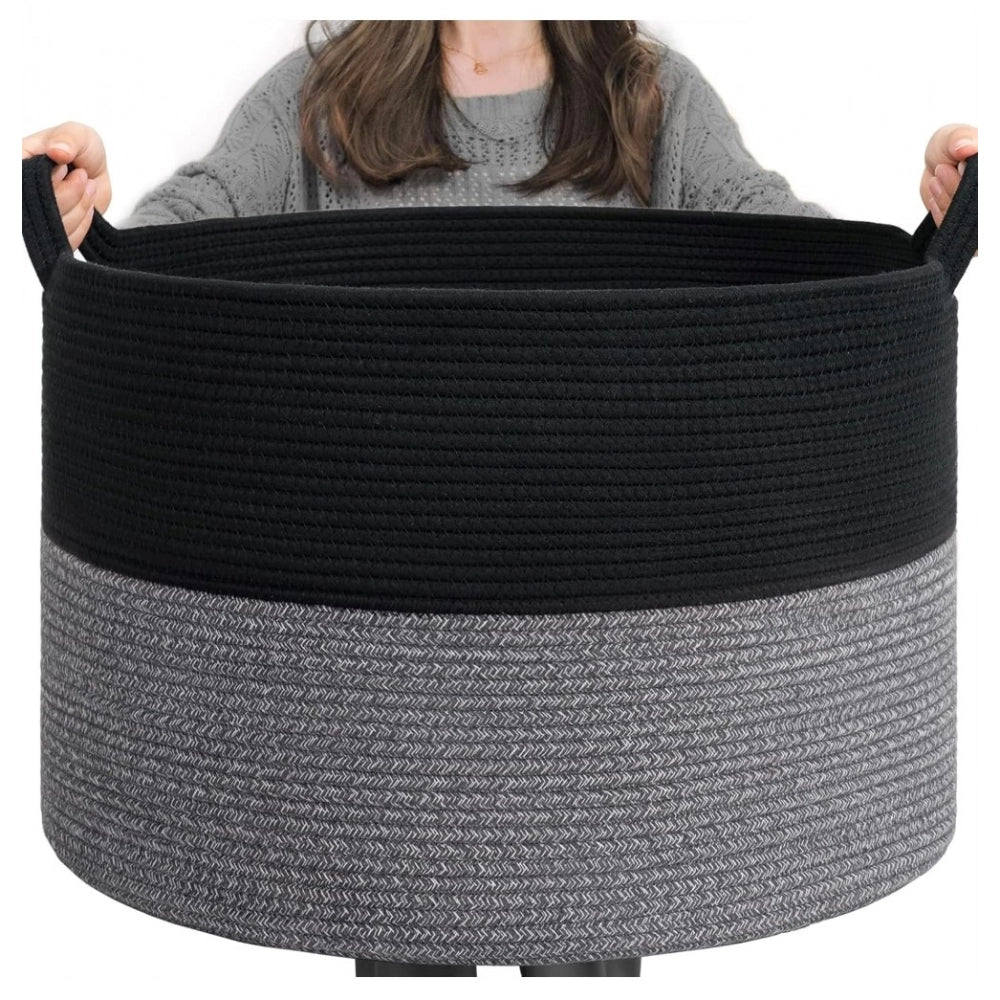 Amfyn Cotton 16x14 Inch Pack of 1 Storage Basket For Clothes (Black)