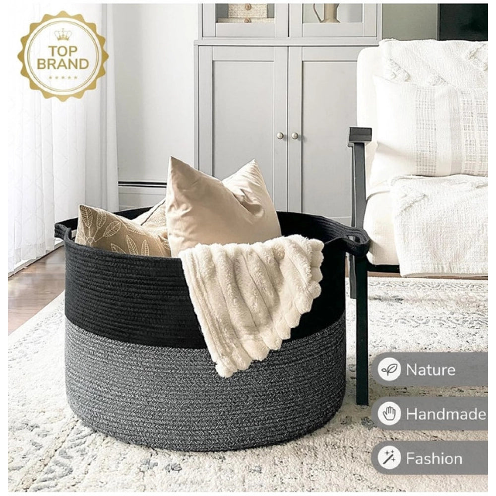 Amfyn Cotton 16x14 Inch Pack of 1 Storage Basket For Clothes (Black)