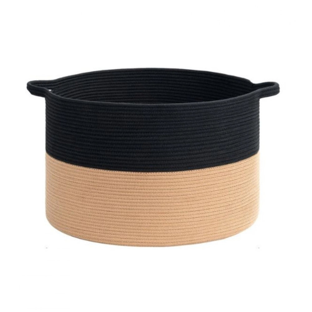 Amfyn Cotton 16x14 Inch Pack of 1 Storage Basket For Clothes (Black-Beige)