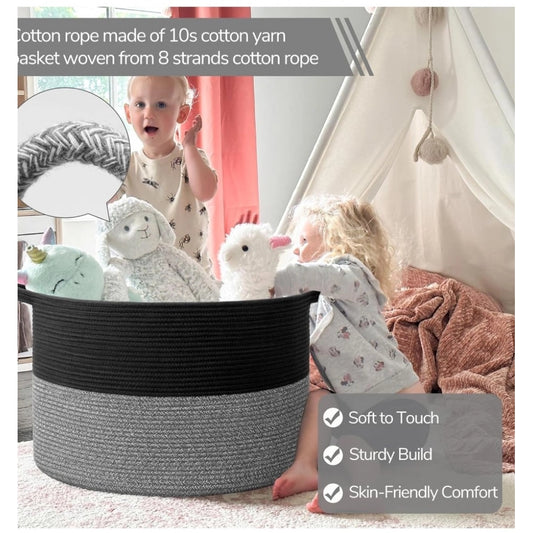 Amfyn Cotton Kidi-16x14 Inch Pack of 1 Storage Basket For Clothes (Black-Black Kidi)