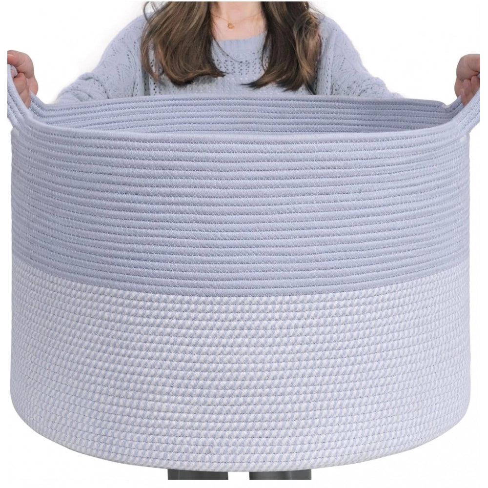 Amfyn Cotton 16x14 Inch Pack of 1 Storage Basket For Clothes (Gray- Gray White)