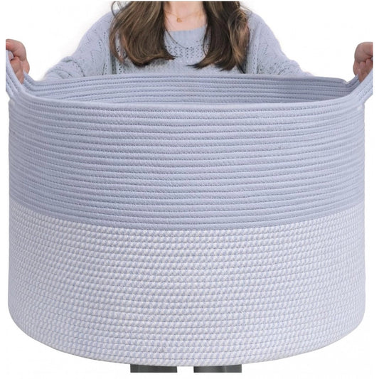 Amfyn Cotton 16x14 Inch Pack of 1 Storage Basket For Clothes (Gray- Gray White)