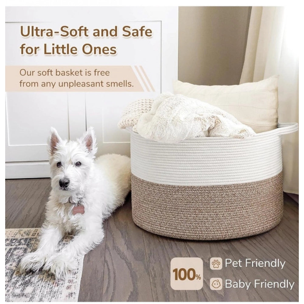 Amfyn Cotton Kidi- 16x14 Inch Pack of 1 Storage Basket For Clothes (Kidi-White)