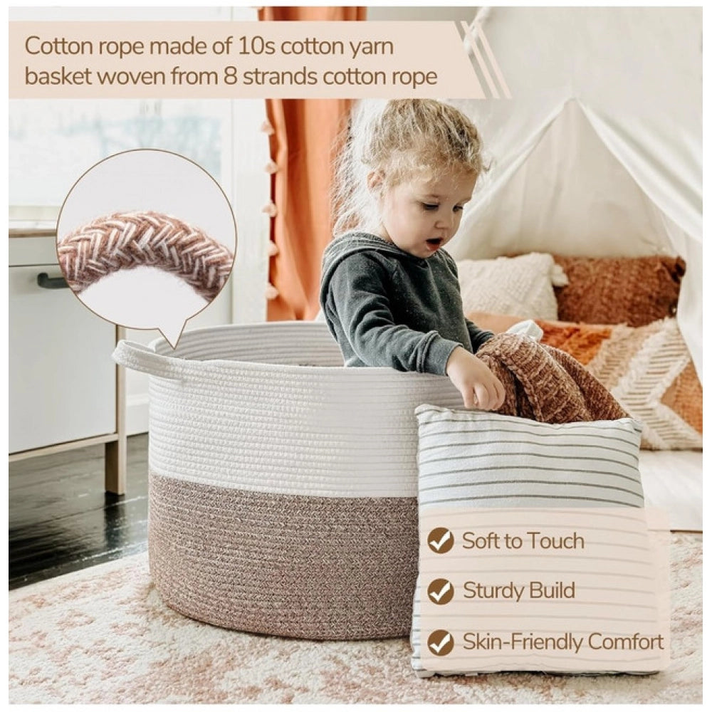 Amfyn Cotton Kidi- 16x14 Inch Pack of 1 Storage Basket For Clothes (Kidi-White)